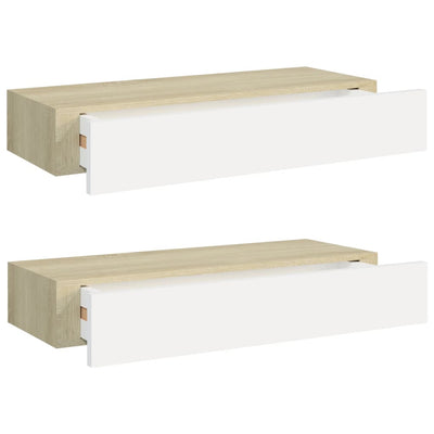 Seinälaatikkohyllyt 2 kpl tammi ja valkoinen 60x23,5x10 cm MDF