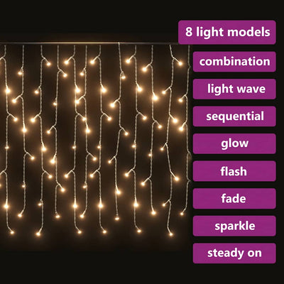 Lämmin valkoinen led-valonauhaverho jääpuikot Caromel 10 m (400 lediä)