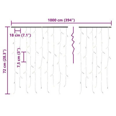 Värikäs led-valonauhaverho jääpuikot Caromel 10 m (400 lediä 8 toimintoa)