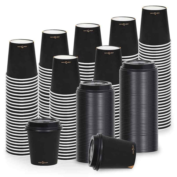 Paperikahvikupit kansilla 200 ml 500 kpl musta