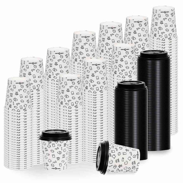 Paperikahvikupit kansilla 200 ml 1000 kpl valkoinen ja musta