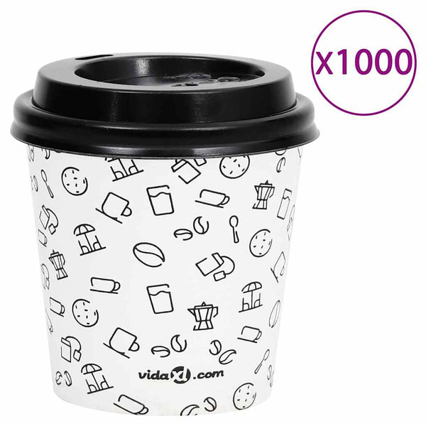 Paperikahvikupit kansilla 120 ml 1000 kpl valkoinen ja musta