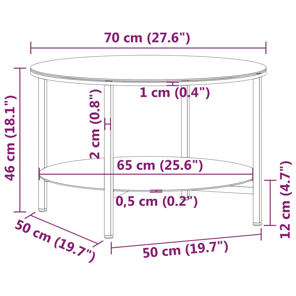 70 cm läpinäkyvä ja musta teepöytä Cristin (karkaistu lasi)