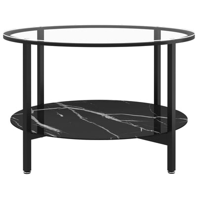 Teepöytä musta ja musta marmori 70 cm karkaistu lasi