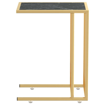 Sivupöytä läppärille musta marmori 50x35x65 cm karkaistu lasi