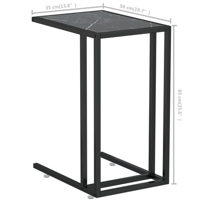 Sivupöytä läppärille musta marmori 50x35x65 cm karkaistu lasi