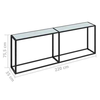 Konsolipöytä valkoinen marmori 220x35x75,5 cm karkaistu lasi