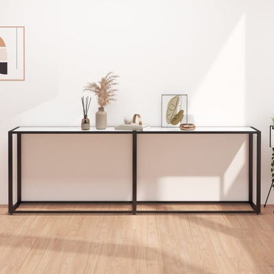 Valkoinen konsolipöytä Ivelarie 220x35x75,5cm (marmori karkaistu lasi)