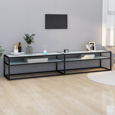 Valkoinen marmori tv-taso Doi 220x40x40,5cm (karkaistu lasi)