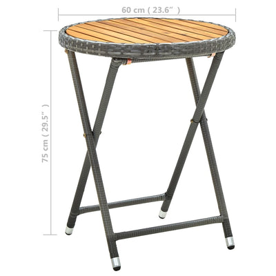 Teepöytä harmaa 60 cm polyrottinki ja täysi akaasiapuu