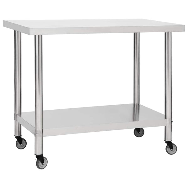 Keittiön työpöytä pyörillä 100x45x85 cm ruostumaton teräs