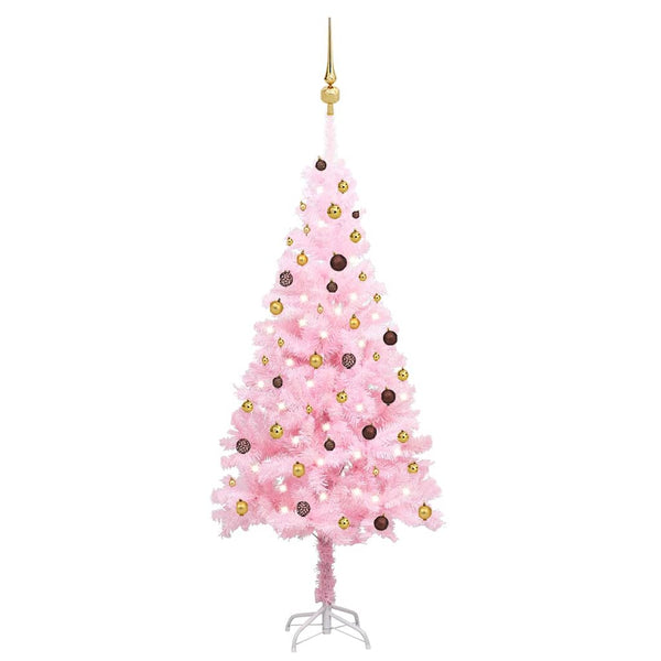 Tekojoulukuusi palloilla esivalaistu pinkki 210 cm PVC