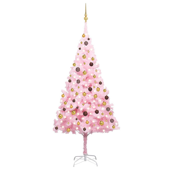 Tekojoulukuusi palloilla esivalaistu pinkki 240 cm PVC