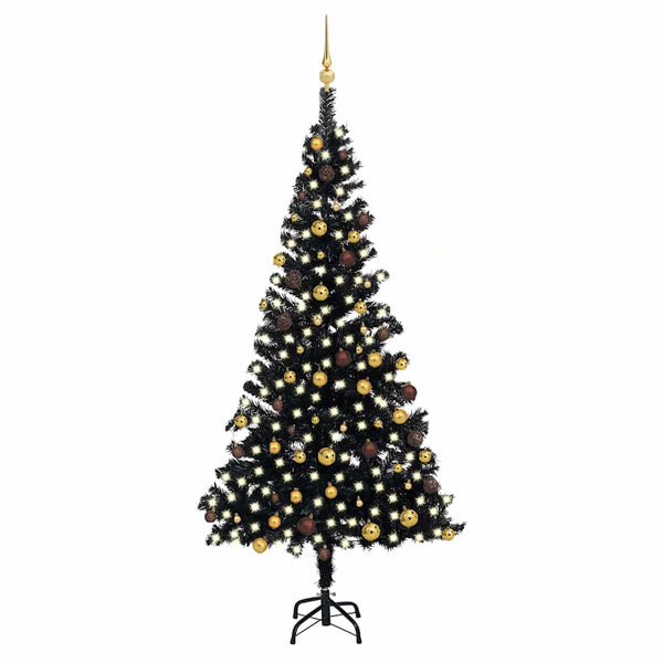 Tekojoulukuusi palloilla esivalaistu musta 210 cm PVC