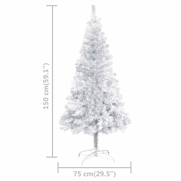 Tekojoulukuusi palloilla esivalaistu hopea 150 cm PET