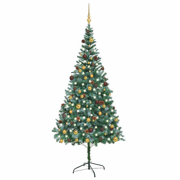 Joulukuusi esivalaistu palloilla ja kävyillä 210 cm