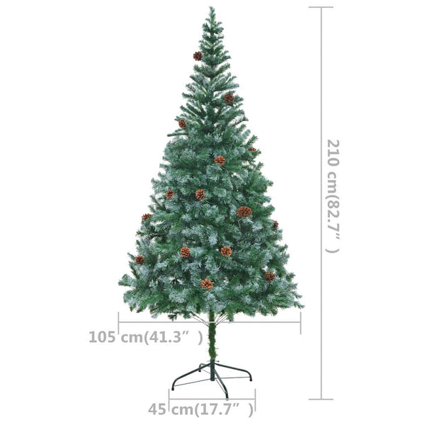 Joulukuusi esivalaistu palloilla ja kävyillä 210 cm