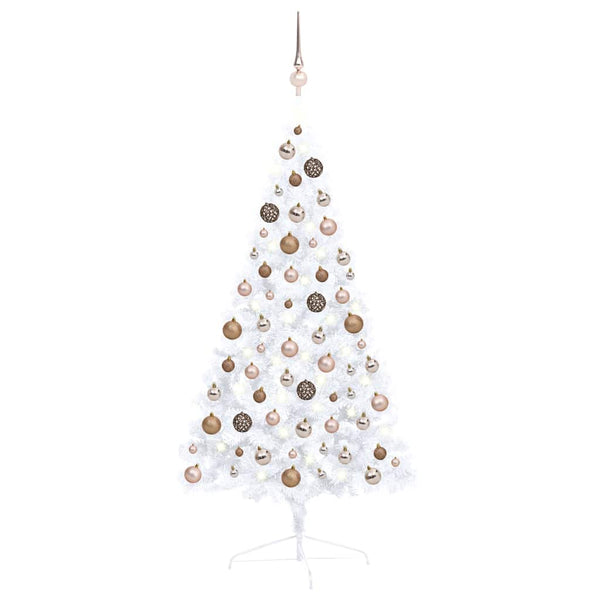 Tekojoulukuusi puolikas palloilla esivalaistu valk. 120 cm PVC