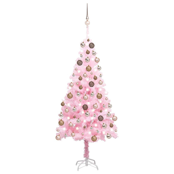Tekojoulukuusi palloilla esivalaistu pinkki 120 cm PVC