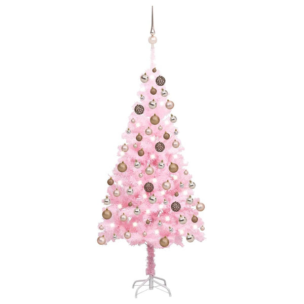 Tekojoulukuusi palloilla esivalaistu pinkki 150 cm PVC