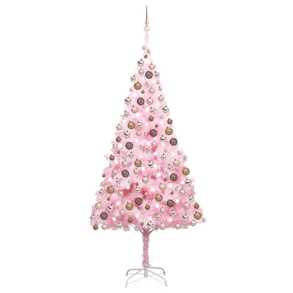 Tekojoulukuusi palloilla esivalaistu pinkki 240 cm PVC