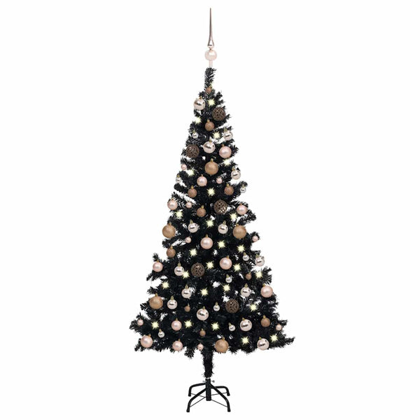 Tekojoulukuusi palloilla esivalaistu musta 120 cm PVC