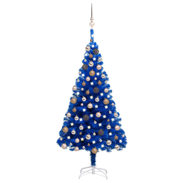 Tekojoulukuusi palloilla esivalaistu sininen 150 cm PVC