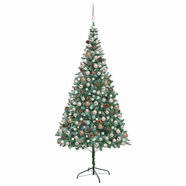 Joulukuusi esivalaistu palloilla ja kävyillä 210 cm