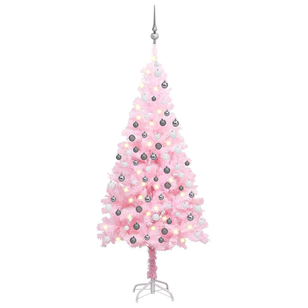 Tekojoulukuusi palloilla esivalaistu pinkki 180 cm PVC
