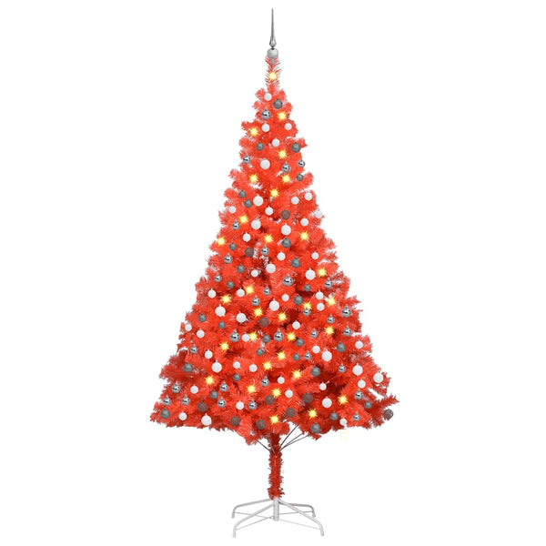 Tekojoulukuusi palloilla esivalaistu punainen 240 cm PVC