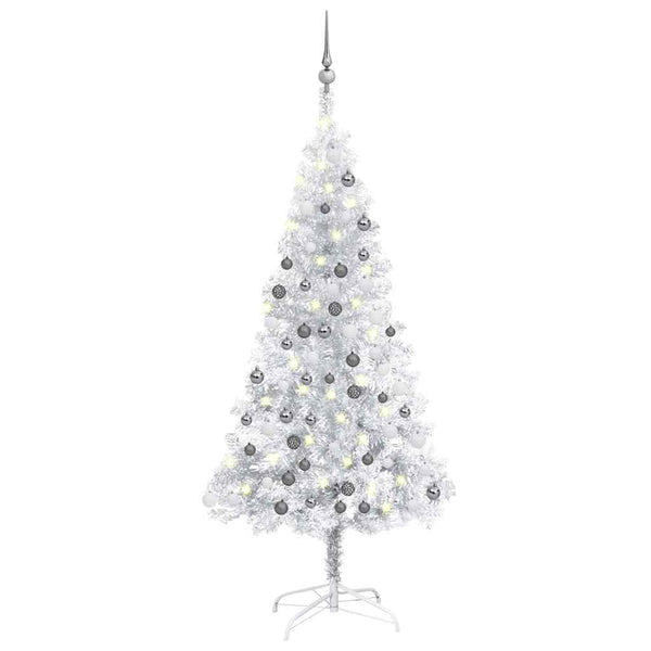 Tekojoulukuusi palloilla esivalaistu hopea 150 cm PET