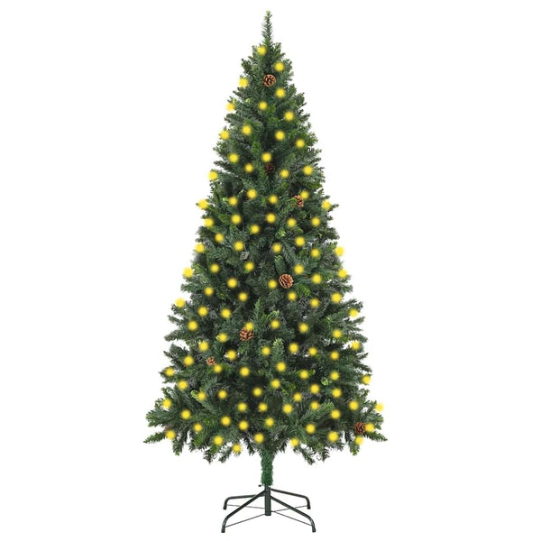 Joulukuusi esivalaistu palloilla ja kävyillä 210 cm