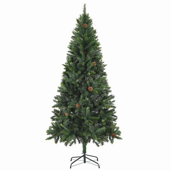 Joulukuusi esivalaistu palloilla ja kävyillä 210 cm