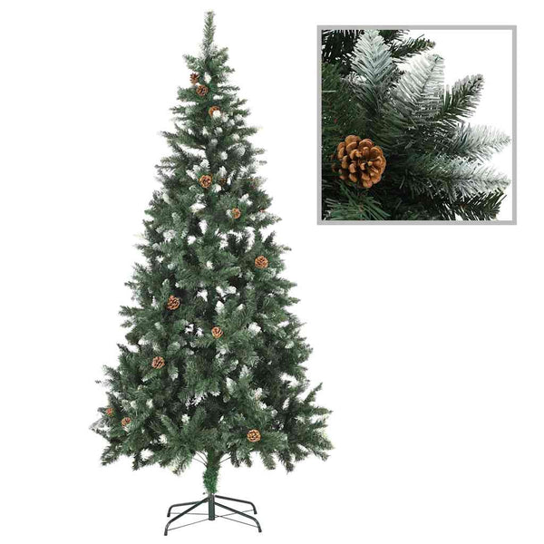 Joulukuusi esivalaistu palloilla ja kävyillä 210 cm