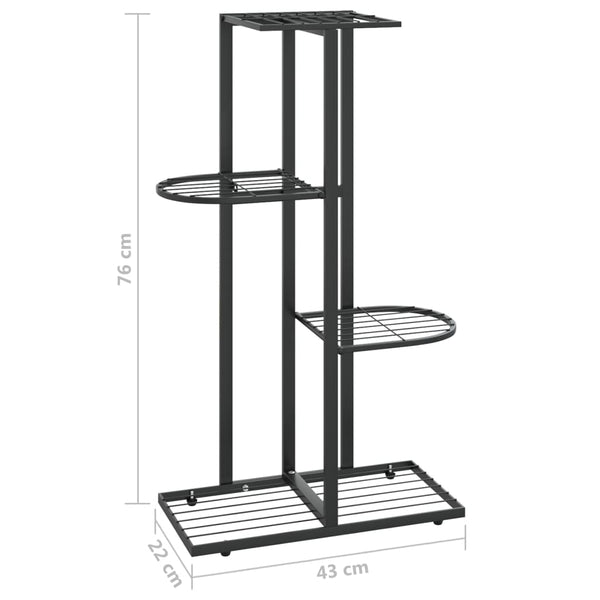 Musta 4-kerroksinen kukkateline Minadora 43x22x76cm (metalli)