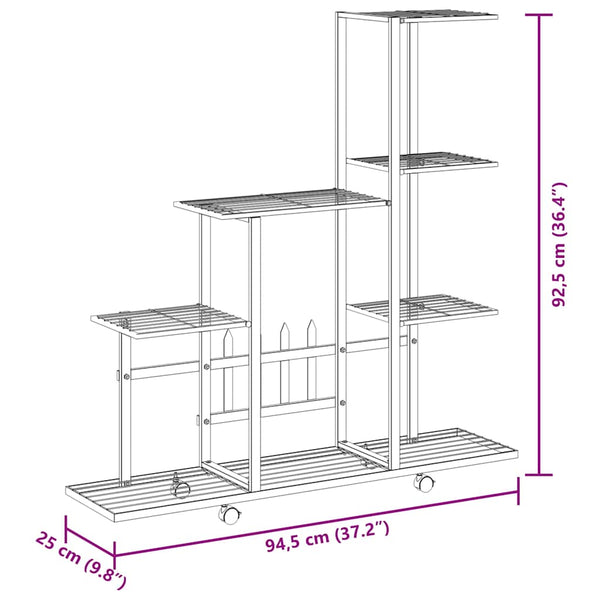 Kukkateline renkailla 94,5x25x92,5 cm musta metalli