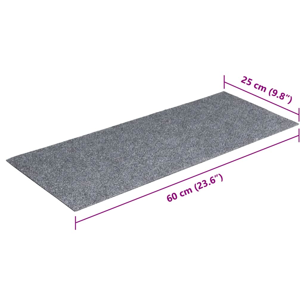 Suorakaiteen muotoiset harmaat itsekiinnittyvät porrasmatot Nicolau 60x25cm (15 kpl)
