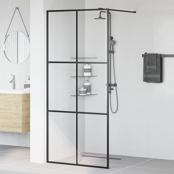 Walk-in suihkun seinäke kirkas ESG-lasi 90x195 cm musta