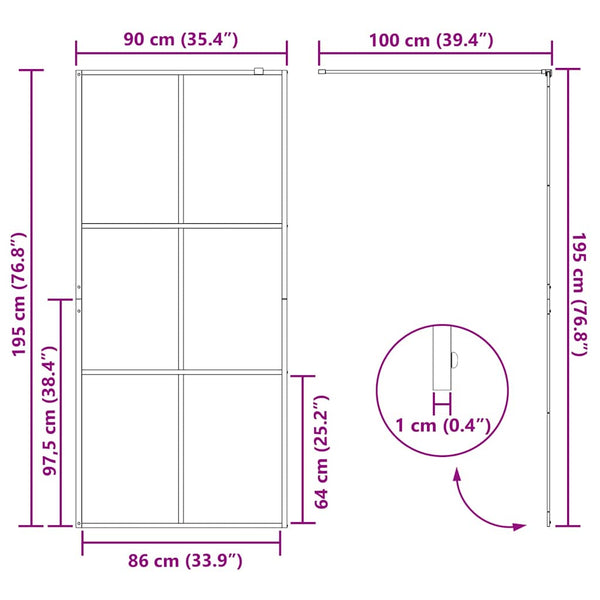 Walk-in suihkun seinäke kirkas ESG-lasi 90x195 cm musta