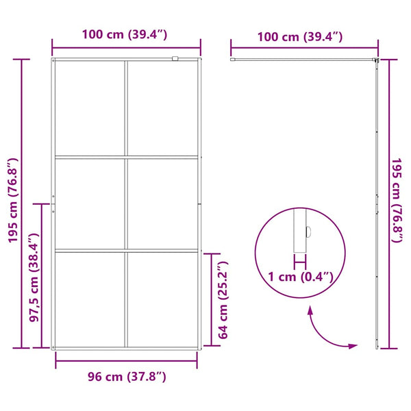 Walk-in suihkun seinäke kirkas ESG-lasi 100x195 cm musta