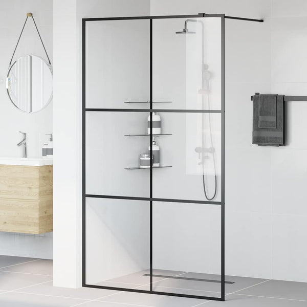 Walk-in suihkun seinäke kirkas ESG-lasi 115x195 cm musta