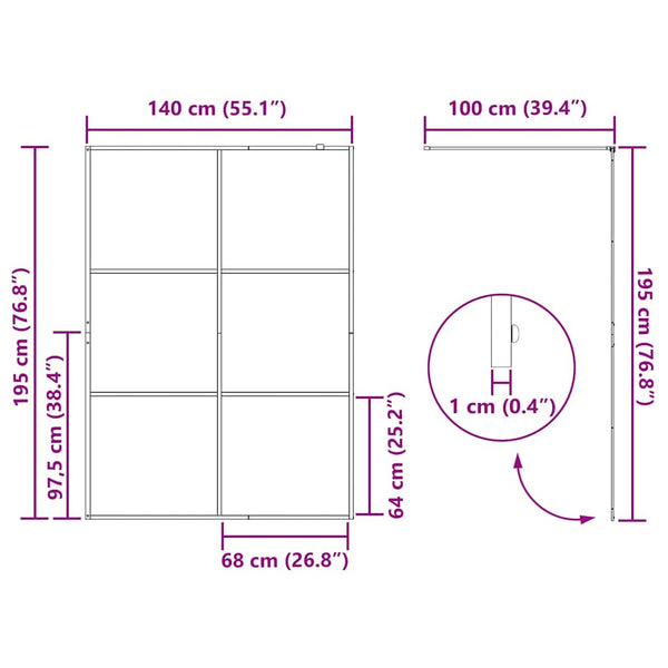 Walk-in suihkun seinäke kirkas ESG-lasi 140x195 cm musta