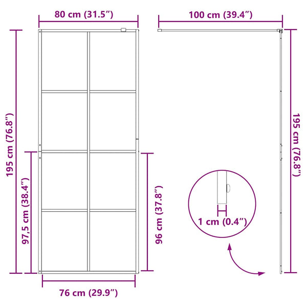 Walk-in suihkun seinäke kirkas ESG-lasi 80x195 cm musta