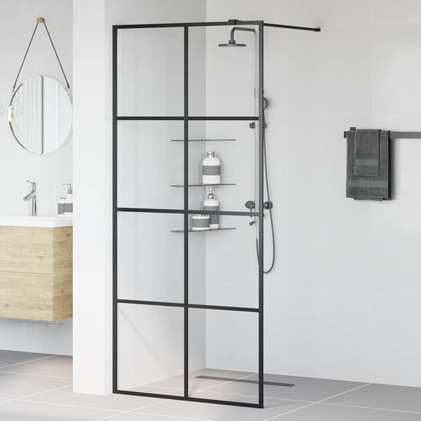 Walk-in suihkun seinäke kirkas ESG-lasi 90x195 cm musta