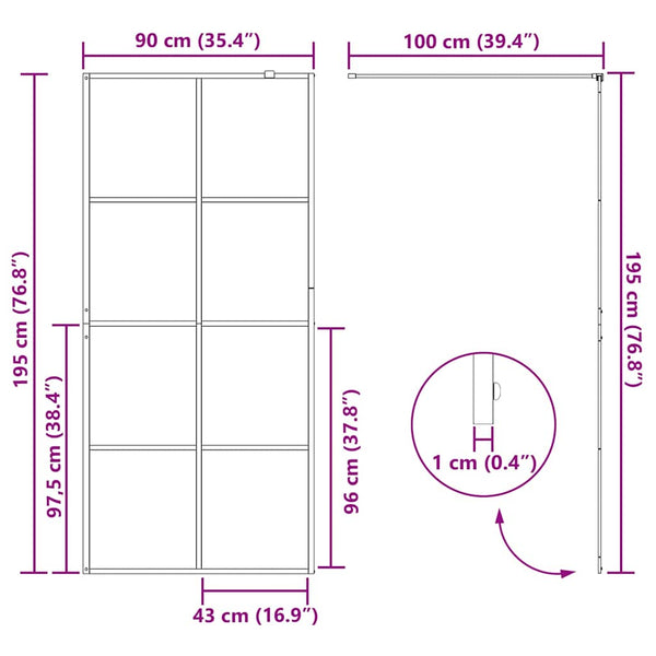 Walk-in suihkun seinäke kirkas ESG-lasi 90x195 cm musta
