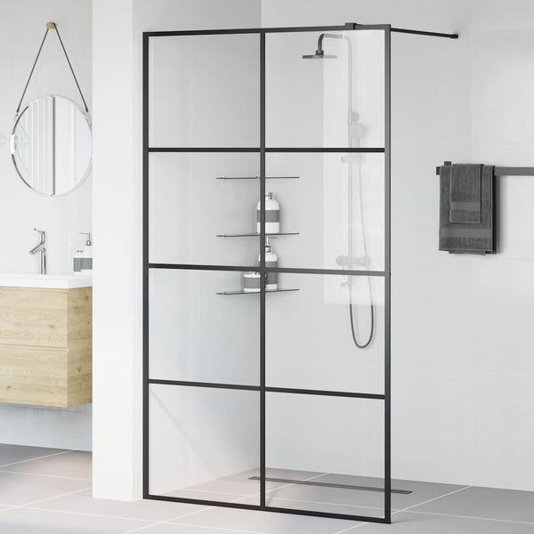 Walk-in suihkun seinäke kirkas ESG-lasi 115x195 cm musta