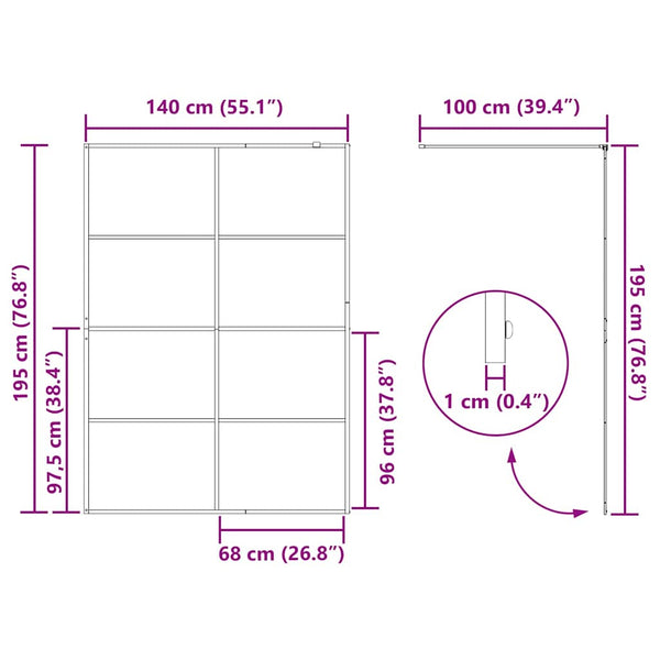 Walk-in suihkun seinäke kirkas ESG-lasi 140x195 cm musta
