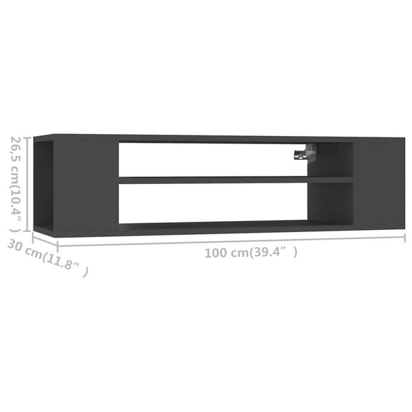 Seinäkiinnitettävä TV-taso harmaa 100x30x26,5 cm tekninen puu