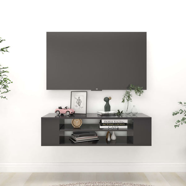Seinäkiinnitettävä TV-taso harmaa 100x30x26,5 cm tekninen puu