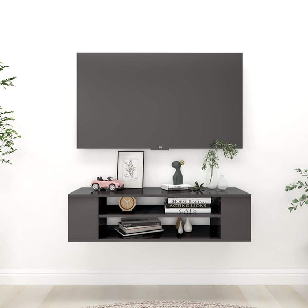 Seinäkiinnitettävä TV-taso korkeak. harmaa 100x30x26,5 cm puu